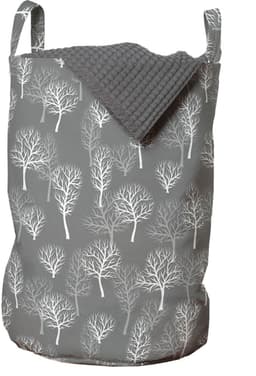 ABAKUHAUS Forest waszak, winter-eco loofbomen, wasmand met handvatten, trekkoordsluiting voor wasserettes, wit lichtgrijs — thumbnail 1