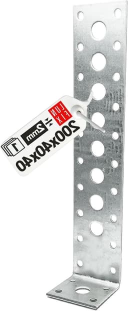 Betonanker Vlakstaal - Bevestigingshoek Staal - Houtconstructies Verankeren - Verhoogd Draagvermogen - 200 x 40 mm - Zilver — thumbnail 1