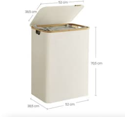 Wasmand - wassorteerder - 2 vakken - bamboe - beige — thumbnail 2