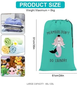 Livia home - Extra grote waszak - Opvouwbare opbergtas - Duurzaam en handig - Groene zeemeermin - Voor reizen en badkamer - 61×91 cm — thumbnail 5