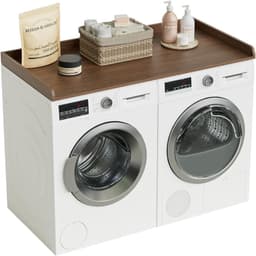 Organisatie en Opslag voor de Utility Room, Houten Werkblad voor Wasmachine en Droger, Walnoot Afwerking — thumbnail 1