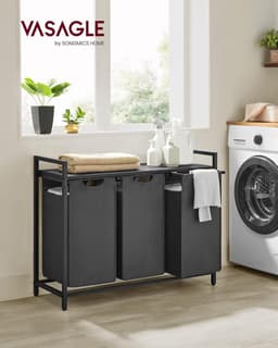 VASAGLE Laundry Basket 3 Compartments, Laundry Collector with Shelf, Laundry Box, Oxford Fabric Removable Metal Frame, 3 x 38 L, 92.5 x 33 x 72 cm, Black-Grey BLH301G01 — thumbnail 4