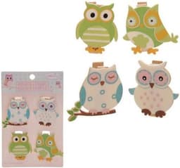 Houten Uil Klemmen - Decoratie Clips - Foto's Ophangen - Set van 4 - 3.5 cm Hoog - Multicolor — thumbnail 1