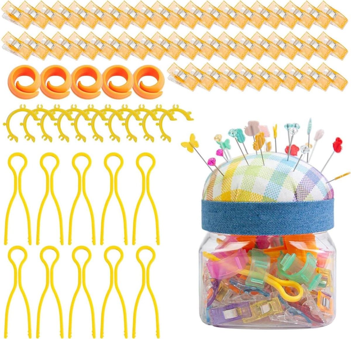 Naaiclips Set - Stofhouders - Stoffen Organiseren - 76 Delige Kit - Diverse Maten - Geruite Stijl — afbeelding 1