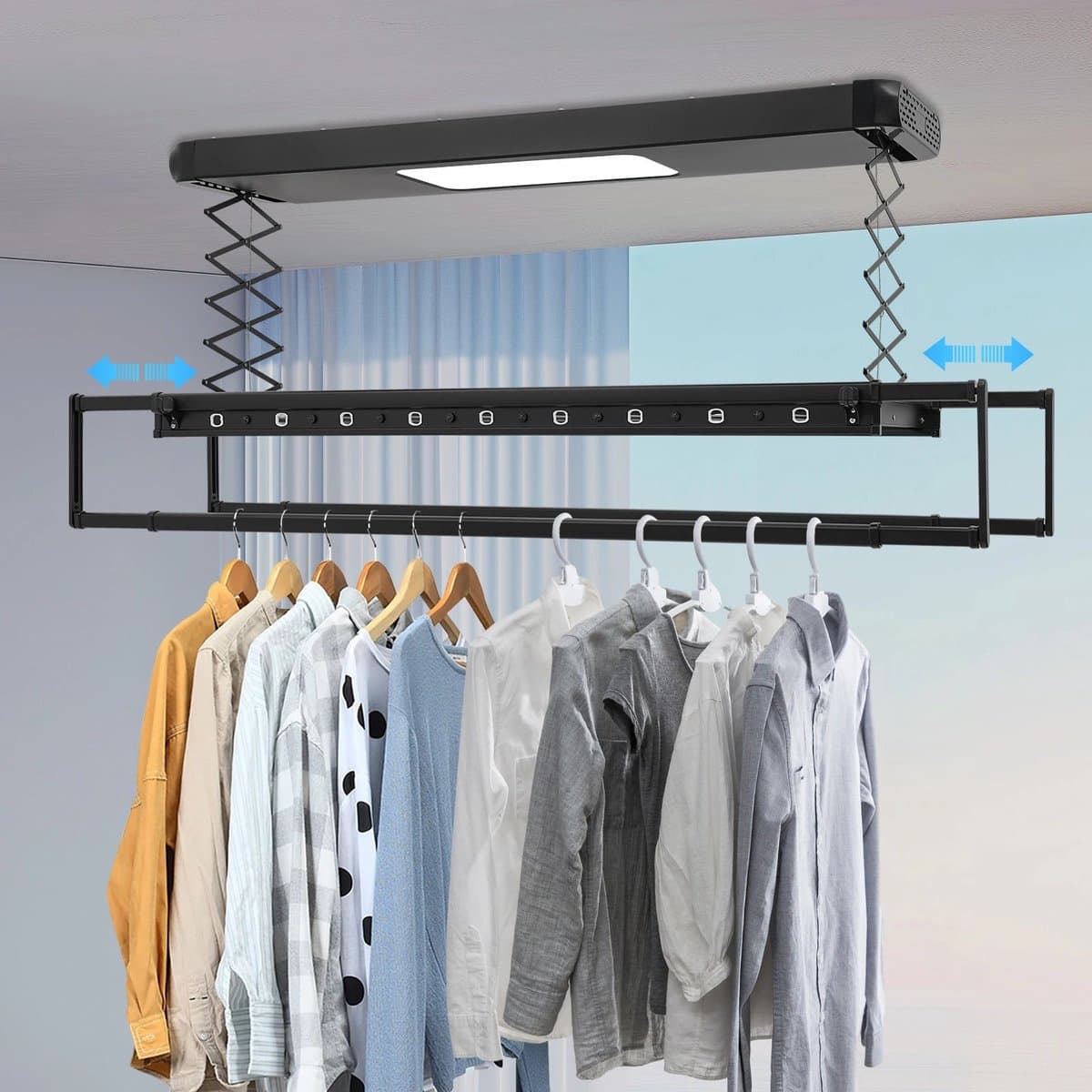 Dailygoods Plafondmontage elektrische kledingdroogrek 35kg draagvermogen intrekbaar slim elektrisch droogrek, afstandsbe — afbeelding 1
