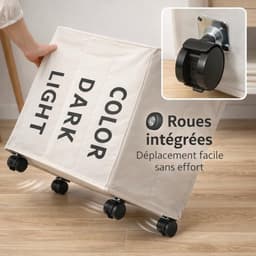 Wasmand Met Wieltjes - Vuile Was Mand - Kleding Sorteren - Drie Vakken Met Deksel - 34x54x53cm - Wit — thumbnail 5
