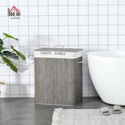 Smal textiel opvouwbare wasmand met deksel en twee vakken — thumbnail 2