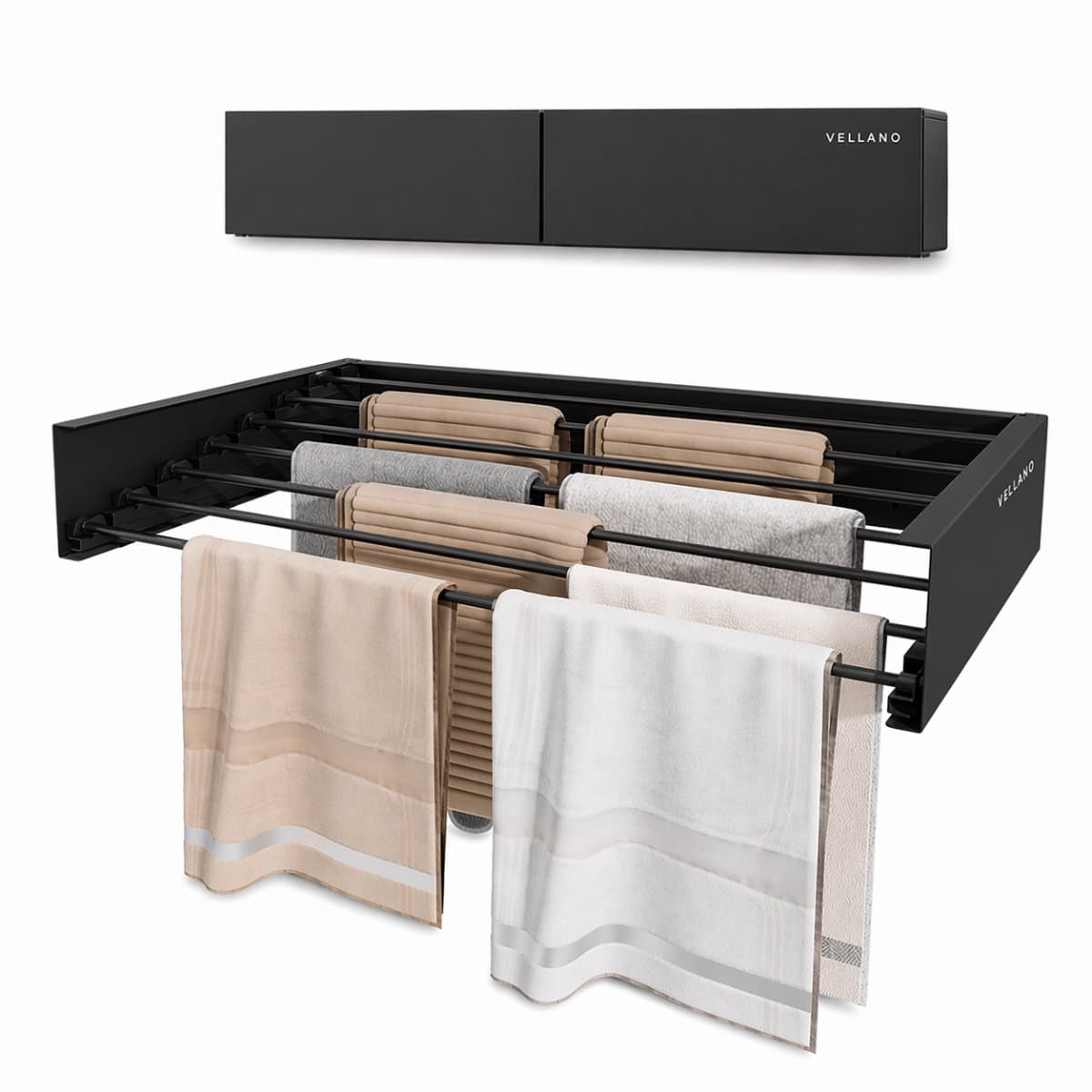Vellano Wanddroogrek Inklapbaar – Premium Wasrek Muur 80 cm – 4 m Drooglengte – Stevig & Ruimtebesparend – Incl. Boormal & Bevestigingsset – zwart — afbeelding 1
