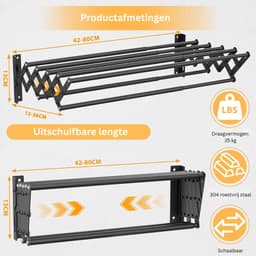 TopChoice® Wanddroogrek - Wasrek Inklapbaar - Uittrekbaar - 12 - 36 CM - Zwart — thumbnail 1