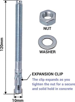 Wigankers M10 - Metalen pluggen boutanker - Metselwerk bevestiging - Beton uitbreidingsanker - 120 mm - Zilver — thumbnail 2