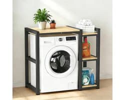 Wasmachine Droger Rek - Stapelrek Opbergrek - Wasmachine Droger Plaatsen - Verstelbare Planken - 3 Laags - Zwart