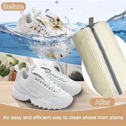 Herbruikbare waszak voor schoenen- waszak met ritssluiting voor sneakers- geschikt voor wasmachine en droger- extra lang en dik microvezel fleece- geschikt voor diverse schoenstijlen- gebroken wit. — thumbnail 2