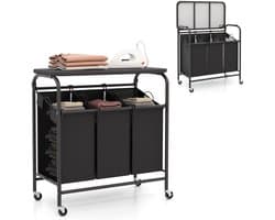 Wasmand Kast - Badkamerkast - Opbergmeubel - Wassorteerder - Kast met Wasmand - Zwart en Grijs