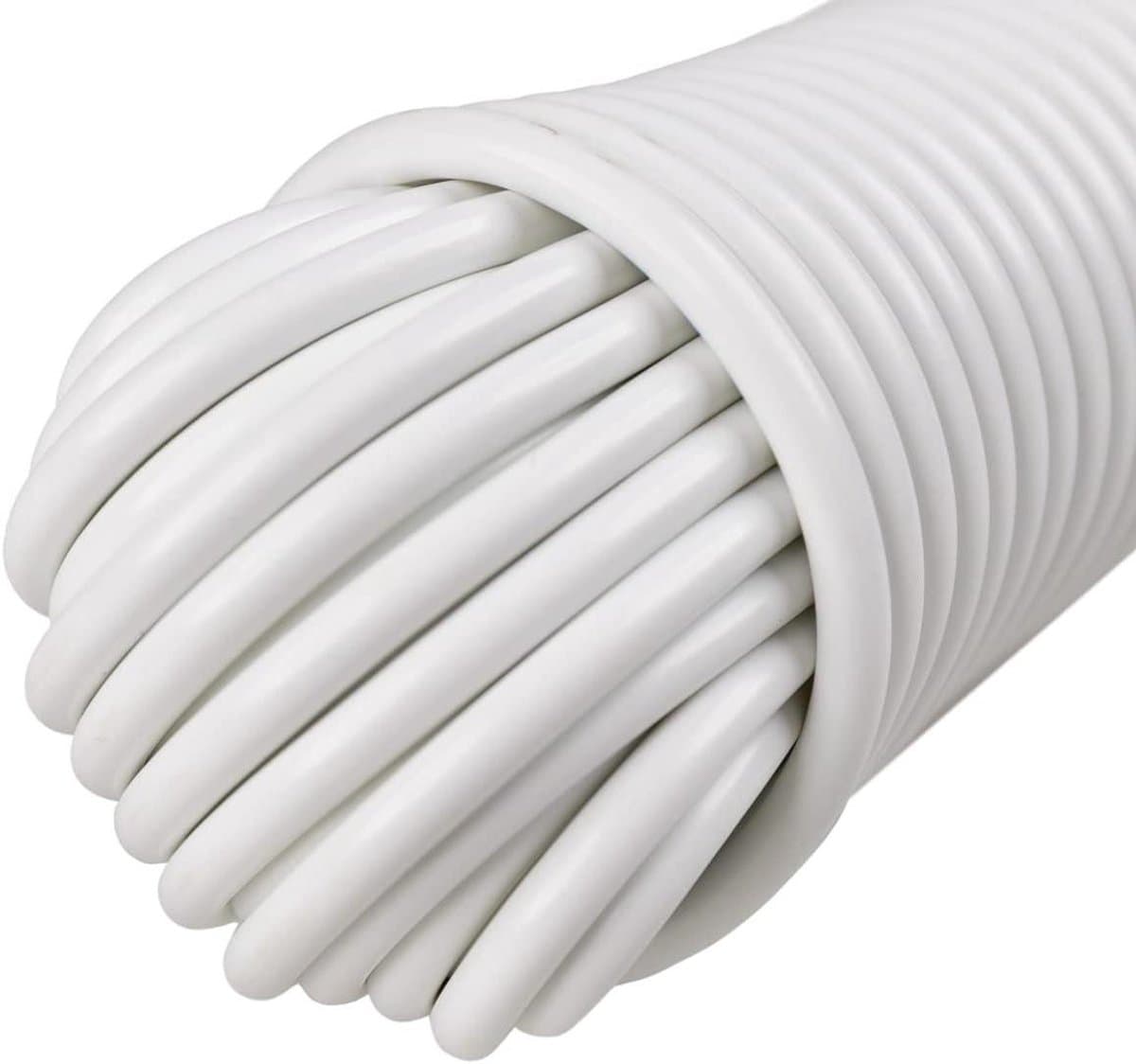 Plastic Gecoate Waslijn - Droogtouw Synthetische Vezel - Kleding Drogen Buiten - Glad UV-Bestendig Plastic - 100 voet - Wit — afbeelding 1