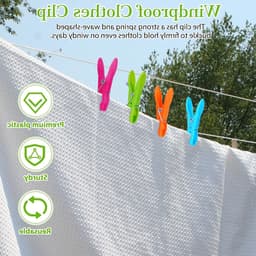 Grote Kledingknijpers Set van 60 Stuks in 4 Kleuren met Mand - Kleurige Plastic Knijpers voor Wasgoed en Papieren Handdoeken — thumbnail 2