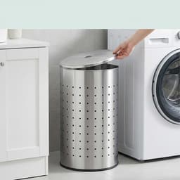 Wasmand met deksel - 42 l - rvs - zilver — thumbnail 2