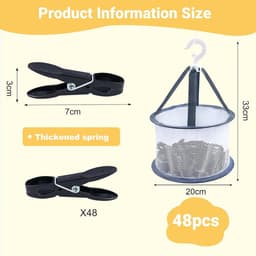 Wasknijpers met mand - Kledingklemmen - Kleding drogen - Windbestendig ontwerp - 48 stuks - Zwart — thumbnail 5