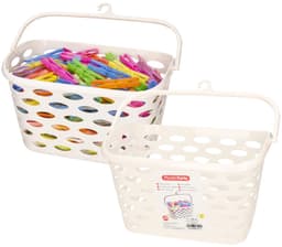 Plasticforte Wasknijpers ophang mandje aan haak - 2x - 26 x 15 x 21 cm - creme wit - kunststof — thumbnail 1