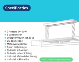 Wasophoogte® Elektrisch Droogrek - Plafonddroogrek Elite - Droogrek - Droogrek Elektrisch - Plafond Droogrek - 38 kg draagvermogen — thumbnail 5