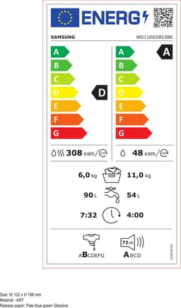 Samsung WD11DG5B15BE Was-droogcombinatie Vrijstaand Voorlader Wit — thumbnail 2