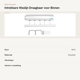 Dailygoods- Waslijn Uittrekbaar 3,75 m - Wanddroogrek - Draagbare Waslijn - Ruimtebesparend - Multifunctioneel Ontwerp - Eenvoudige Installatie - Drooglijn — thumbnail 5