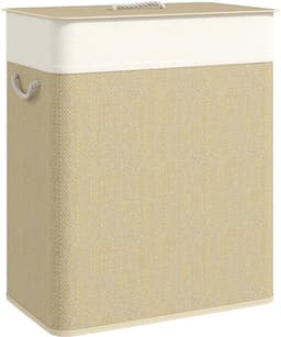 Celestul Wasmand - Wasmand met 3 vakken - Bamboe Wasmand - Was Sorteerder - Wasmand met Deksel - Uitneembare Waszakken - Direct Sorteren - 144 L - 60 x 40 x 60 cm - Beige — thumbnail 1