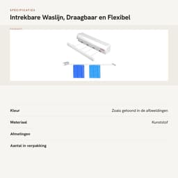 Dailygoods- Waslijn Intrekbaar - Draagbaar Droogrek - Flexibel Muurmodel - Automatisch Telescopisch Ontwerp - Voor Binnen/Buiten - Belastbaar tot 8 kg — thumbnail 3
