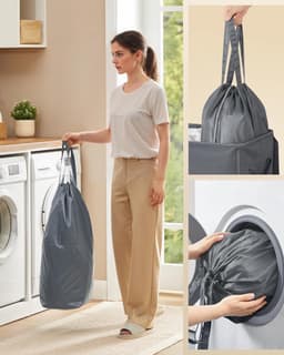 Wasmand 3 Vakken – 160L – Met Deksel – Uitneembare Binnenzak – Opvouwbaar – Oxford Stof – 64 × 33 × 75 cm – Donkergrijs — thumbnail 3
