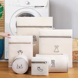 Set van 6 dubbele, verdikte fijnmazige waszakken met rits voor kleding, ondergoed en accessoires — thumbnail 1