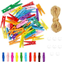 Houten Klemmen - Kleine Knijpers - Decoratie Ophangen - Milieuvriendelijk Materiaal - 50 Stuks - Kleurrijk — thumbnail 1