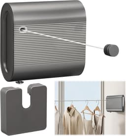 Uittrekbare Waslijn - Wand Wasrek - Kleding Drogen - Dubbele Touwen - 42 Meter - Grijs — thumbnail 1