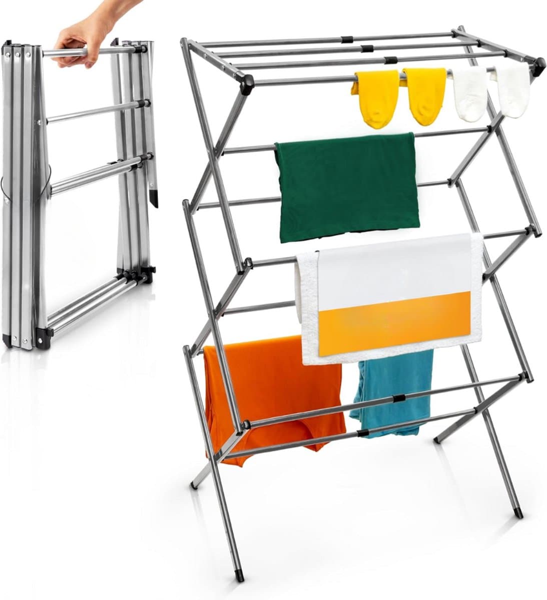 Droogrek - Inklapbaar wasrek voor binnen en buiten - Staand droogrek met vleugels - Ruimtebesparend en lichtgewicht - Voor kleine en grote wasjes - Perfect voor appartementen, balkon en studentenkamer - Snel opvouwbaar - Wasdroogrek voor huishoudelij — afbeelding 1