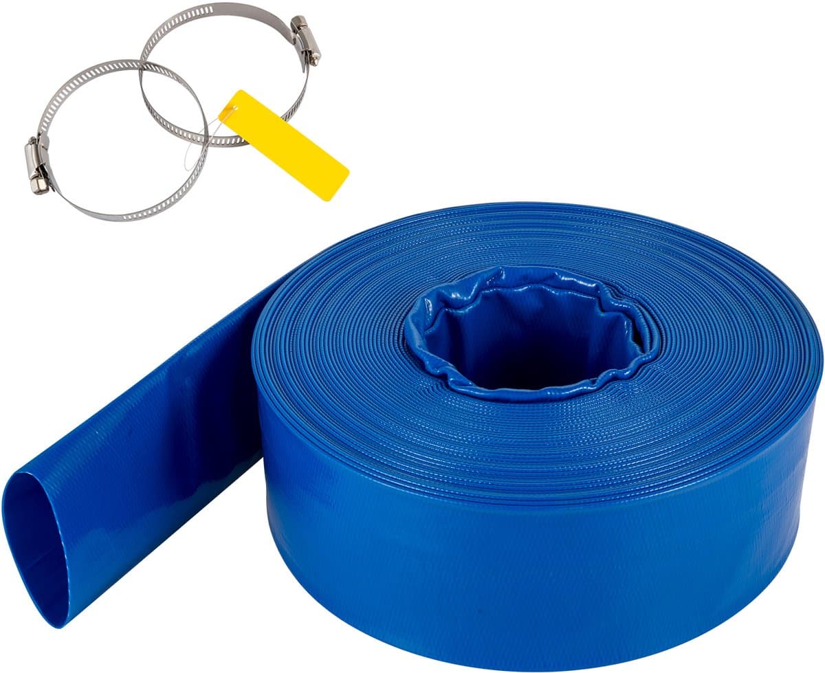 Afvoerslang, 2” X 105', Platte Pvc-Weefslang, Robuuste Terugspoel-Afvoerslang met Klemmen, Weerbestendig En Plaatsvast, Ideaal voor Zwembaden En Wateroverdracht, Blauw — afbeelding 1