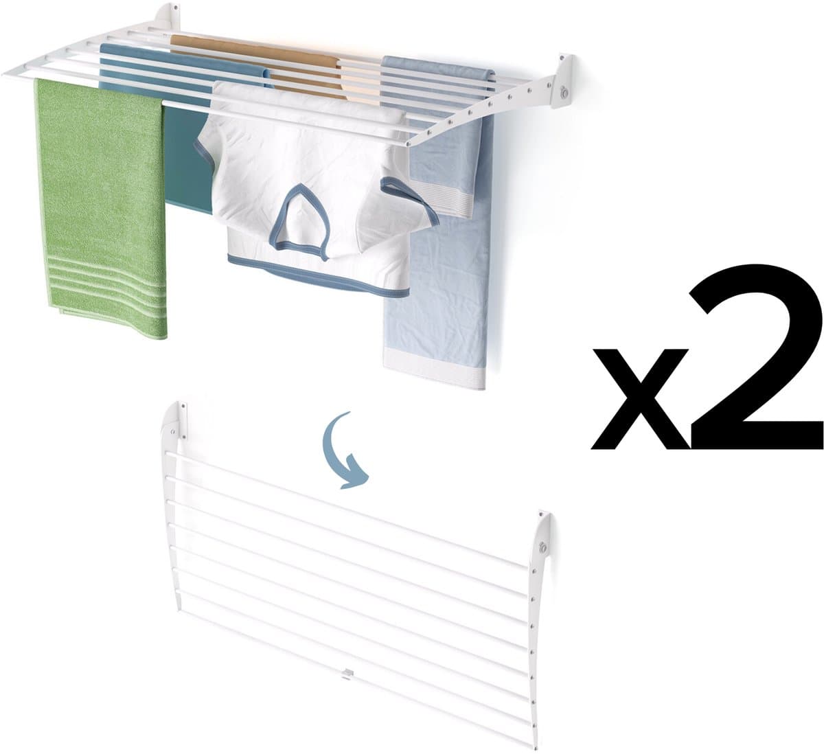 2x Foxydry Fold 100 DOWN - white - wasdroogrek wandmontage clicksysteem - neerwaartse sluiting - 100 x 50 x 10 cm — afbeelding 1