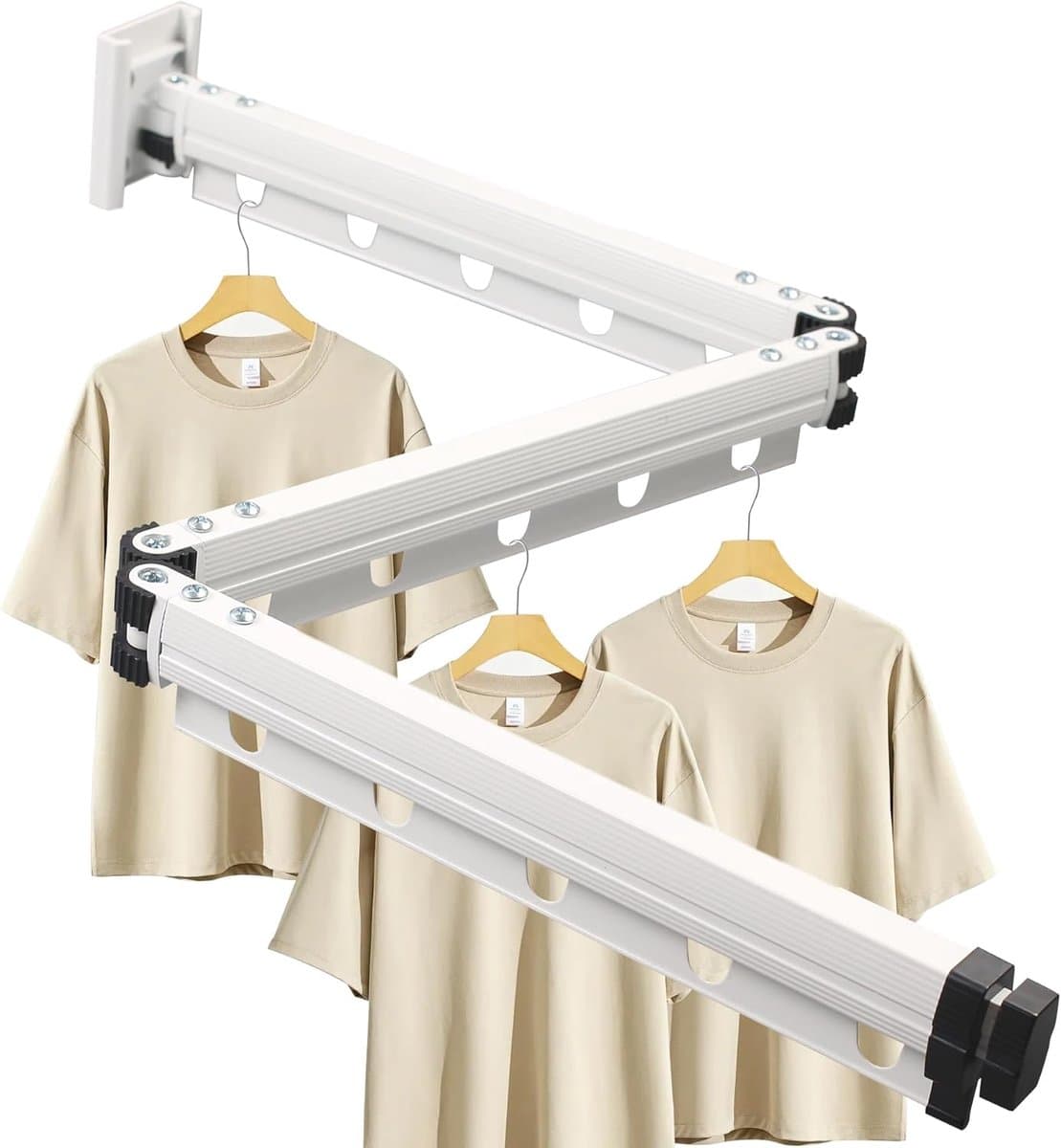 Opvouwbaar droogrek voor wandmontage - ruimtebesparend en roterend - wit - aluminium - 126 cm — afbeelding 1