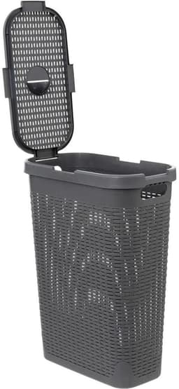 5Five Smalle Wasmand met deksel Rotan - 2x - donkergrijs - gevlochten kunststof - 40 liter - 26 x 46 x 60 cm — thumbnail 2