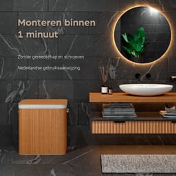 Organess wasmand 2 vakken - Wassorteerder - Wasmand met deksel - Opvouwbaar - 100L - Bamboe — thumbnail 2