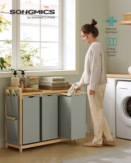Wasmand – 3 Vakken – 3 x 50 L – 94 x 33 x 78 cm – Duifgrijs – Stijlvol en Praktisch — thumbnail 2