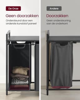VASAGLE Wasmand 3 vakken, wasverzamelaar met plank, wasbox, waszak van oxford stof uitneembaar, metalen frame, 3 x 38 L, 92,5 x 33 x 72 cm, zwart-grijs — thumbnail 5