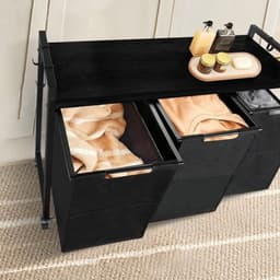 Norwich Wasmand op Wieltjes - Grote wassorteerder - 3 vakken en 4 haken - Uittrekbaar en verwijderbaar - 3 x 38 L - Zwart — thumbnail 2
