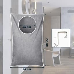 Wasmand, draagbare waszak, ritssluiting, wijd open, waszakken met roestvrijstalen haken en kleefhaken, organisatie voor vuile kleding — thumbnail 3