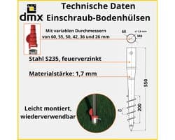 Paaldrager rond Ø 26 tot 60 mm - Grondanker om in te draaien - Steunvoet voor zonnescherm - ServiceTopper