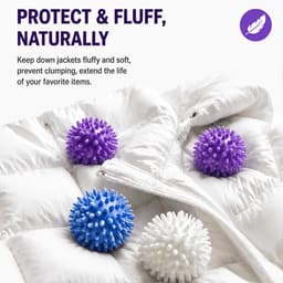 12 wasballen voor droger, herbruikbare wasballen voor droger en wasmachine, vervanging voor wasverzachter, anti-pilling, sneller drogen voor donsjacks en kleding (wit, blauw, paars) — thumbnail 3