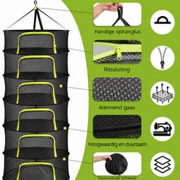 Droognet voor Kruiden - 6-laags Hangend Droognet Ø 58 cm - Kruidendroger en Droogrek van Polyester Mesh - Opvouwbaar Droognet met Rits per Laag, Haak en Opbergtas - voor Kruiden, Bloemen, Fruit en Groente - Zwart — thumbnail 3