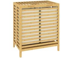 Bamboe wasmand met deksel - 2 manden - Opvouwbaar - 64 liter - Naturel en crèmewit