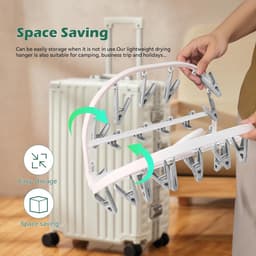 Bobypet - Droogrek - Droogrek inklapbaar met 24 Knijpers - 360° Draaibaar Kunststof Rekje -Compacte Sokkenhanger en Ondergoed Droogrek - Voor Babykleding, Wasruimte en Camping - Grijs — thumbnail 4