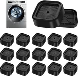 Verstelbare Wasmachine Voeten, 16 Stuks, Stapelbare Meubelverhogers met Antislip Rubber Basis voor Wasmachines, Bedden en Banken, Zwart en Vierkant — thumbnail 1