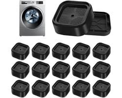 Verstelbare Wasmachine Voeten, 16 Stuks, Stapelbare Meubelverhogers met Antislip Rubber Basis voor Wasmachines, Bedden en Banken, Zwart en Vierkant