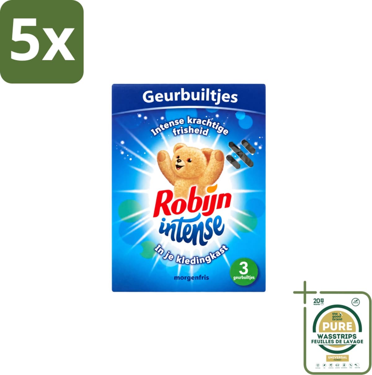 5 x Robijn - Intense - Geurbuiltjes - Langdurige Geur - Intense Frisheid - 3 Geurbuiltjes - Wasstrips - Geur In Kleding - Langdurige Geur - Frisse Geur - Geurbuiltjes - Kledingkast Geur — afbeelding 1