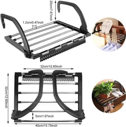 Multifunctioneel Droogrek Van Roestvrij Staal - 17 Verstelbare Ophangposities Draagvermogen Van 10 kg Roestbestendig In Twee Stappen Op Te Vouwen Geschikt Voor Montage Aan De Reling of Douche - Zwart — thumbnail 1